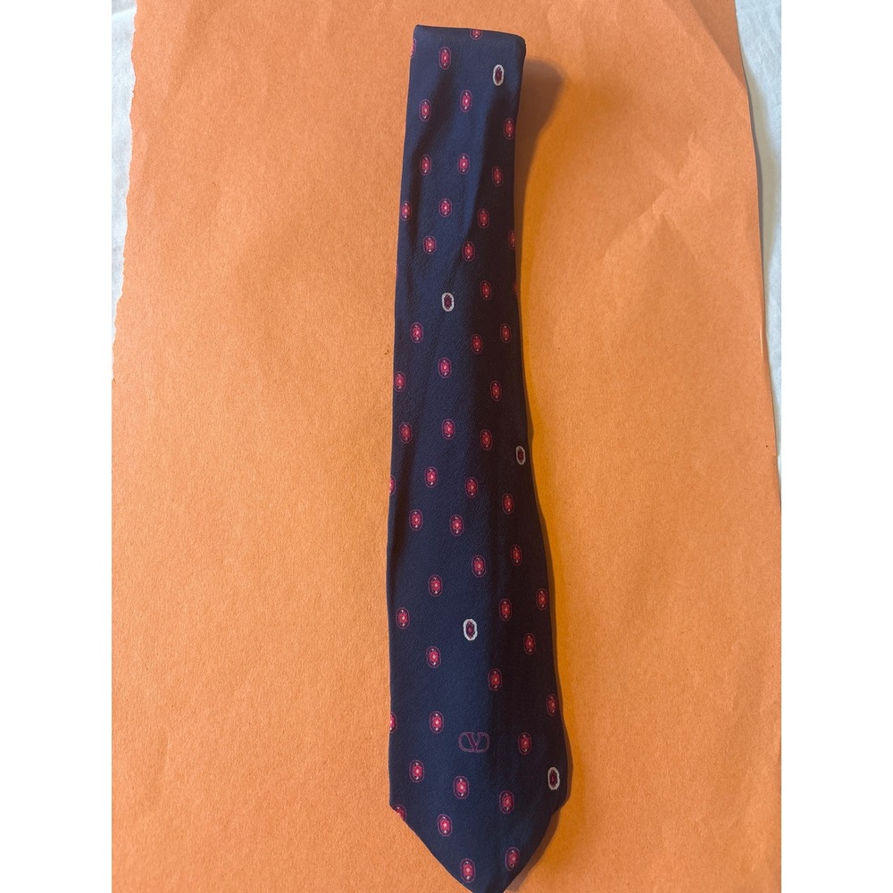 Valentino‎ Cravatte Necktie Mens OS Navy Blue Silk Medallion Italy
